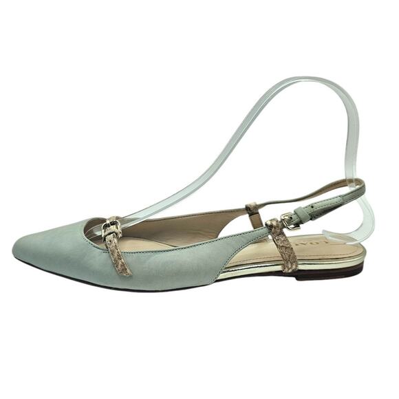Coach Wooster Blue Green Snakeskin Leather Slingback Pointed Toe Flats - Picture 1 of 11